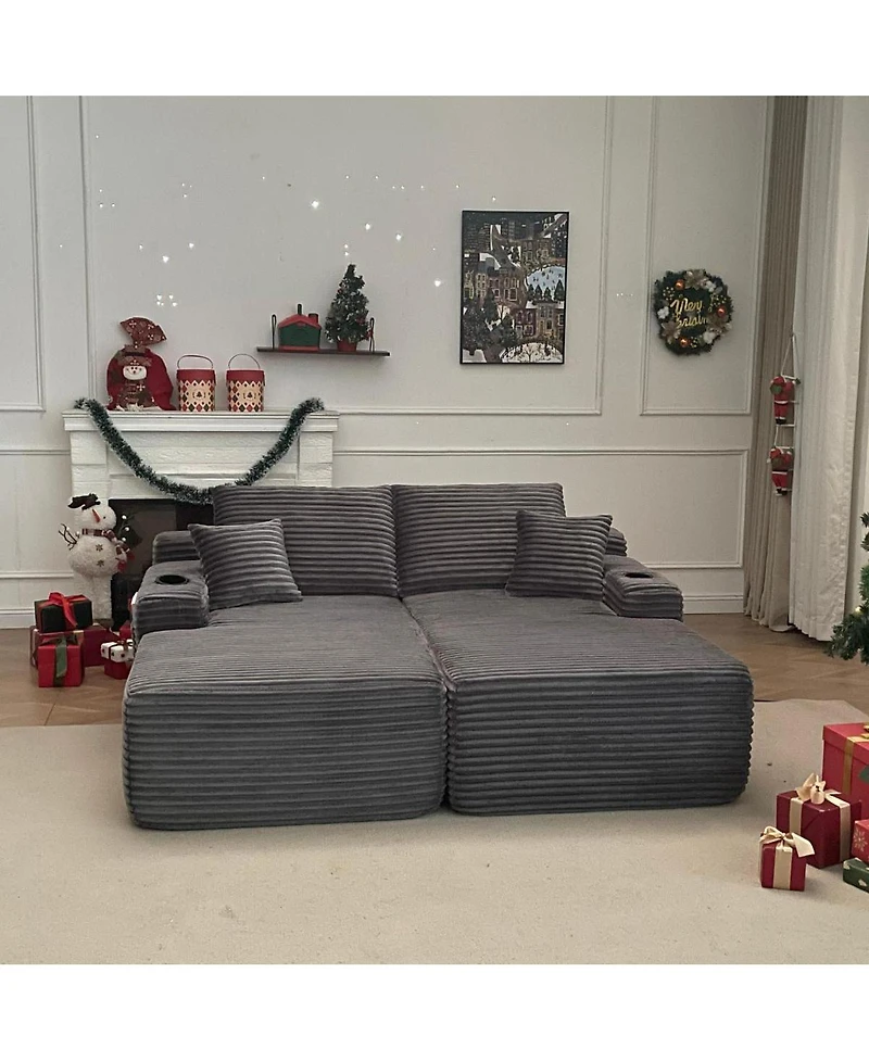 Streamdale Furniture 69" Cloud Sectional Couch, L-Shape & R-Shape Chaise, Deep Seat, Gray Plush Fabric