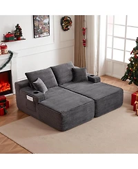 Streamdale Furniture 69" Cloud Sectional Couch, L-Shape & R-Shape Chaise, Deep Seat, Gray Plush Fabric