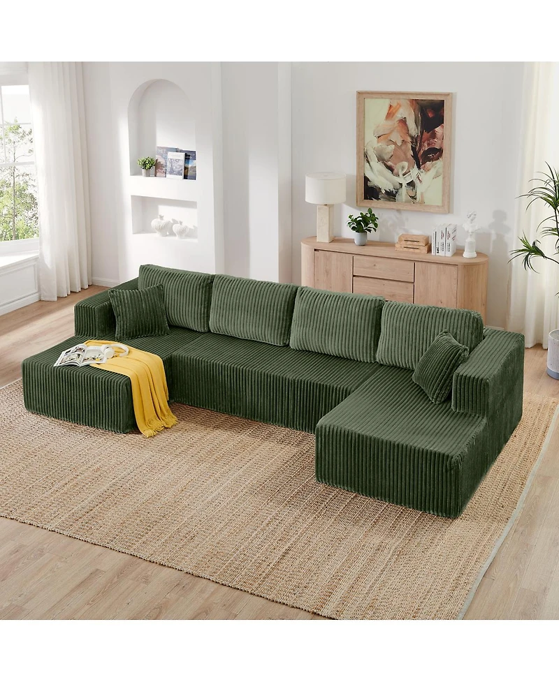Streamdale Furniture U-shape Modular Corduroy Sofa, Modern Minimalist Sleeper Couch