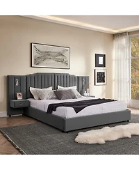 Streamdale Furniture King Size Velvet Upholstered Bed Frame with Vertical Stripes & Headboard