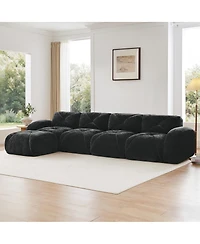 Streamdale Furniture L-shaped Velvet Tufted Sofa with Movable Ottoman