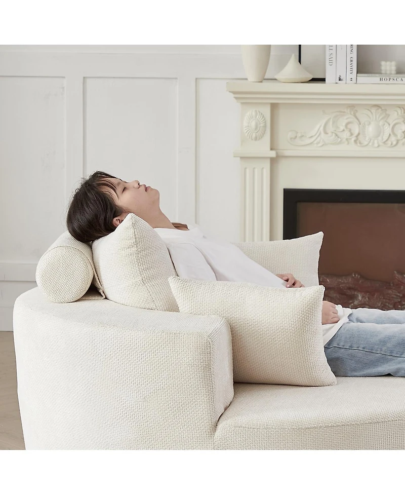 Streamdale Furniture 55"L Chenille Foam Single Swivel Chair, Fluffy Modern Sleeper, 360 Degree Swivel