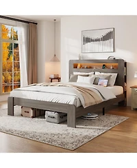 Streamdale Furniture Queen Wood Bed Frame- Led Headboard, Usb Ports, Storage