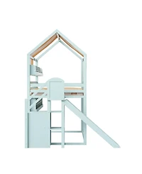 Streamdale Furniture Full house Bed with Canopy, Slide & Built-In Bookshelves