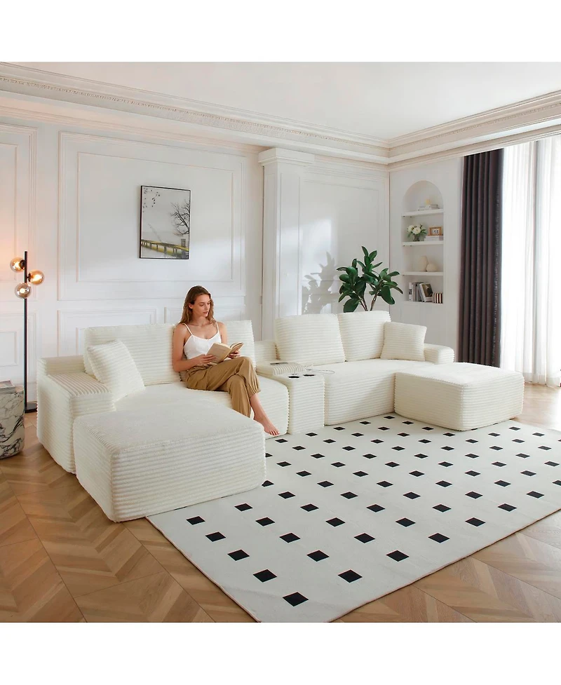 Streamdale Furniture 150" Oversized Cloud Couch with Cup Holders & Usb Ports