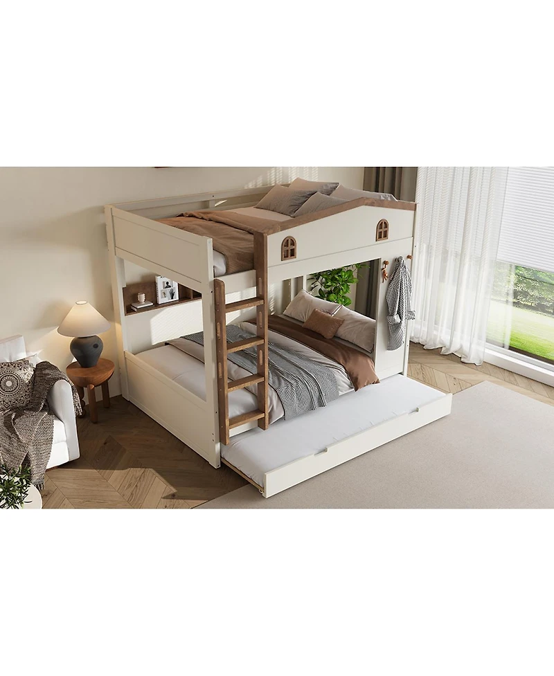Streamdale Furniture Queen over Bunk Bed with Trundle and Storage, Solid Wood