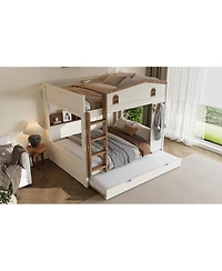 Streamdale Furniture Queen over Bunk Bed with Trundle and Storage, Solid Wood
