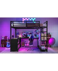 Streamdale Furniture Metal Loft Bed with Wardrobe & L-shaped Desk, Queen Size