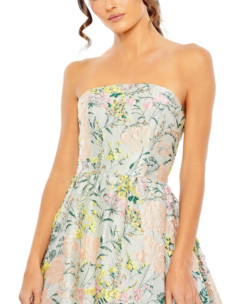 Mac Duggal Petite Floral Brocade Strapless A Line Gown