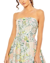 Mac Duggal Petite Floral Brocade Strapless A Line Gown