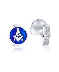 Bling Jewelry Freemasons Compass Masonic Cufflinks Blue Enamel .925 Sterling Silver