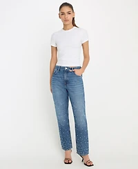 Good American Women's Icon Straight Crop Cultivated Pearl Jeans