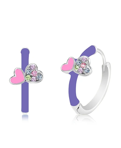 Chanteur Girls /Girl/Round Heart Crystal White Gold Palladium Plating Hugie Hoop Earring