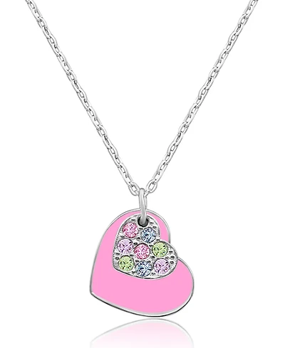 Chanteur/Girl/Heart Pink Crystal White Gold Palladium Plating Necklace