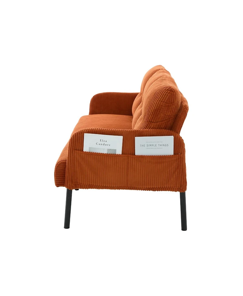 Streamdale Furniture Oversized Corduroy Loveseat Sofa with Metal Legs and Side Pockets