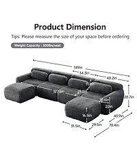 Streamdale Furniture U-shaped Boneless Sofa, 32D High Density Sponge, Anti-Slip, No Assembly, Ergonomic, Dark Gray
