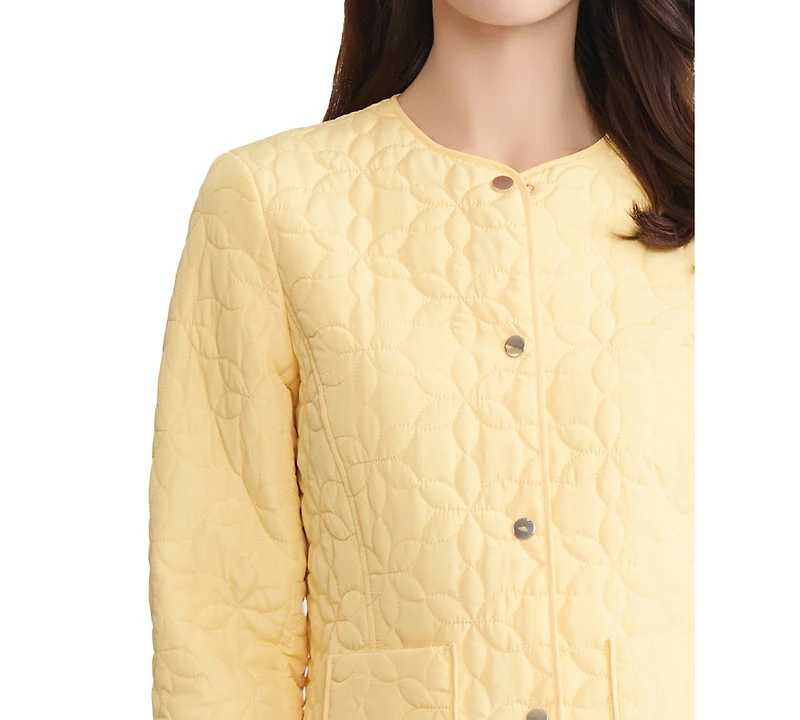 Jones New York Petite Quilted Flower Crewneck Jacket