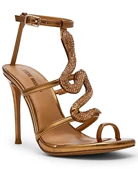 Steve Madden Women's Python Embellished T-Strap Stiletto Heel Dress Sandals