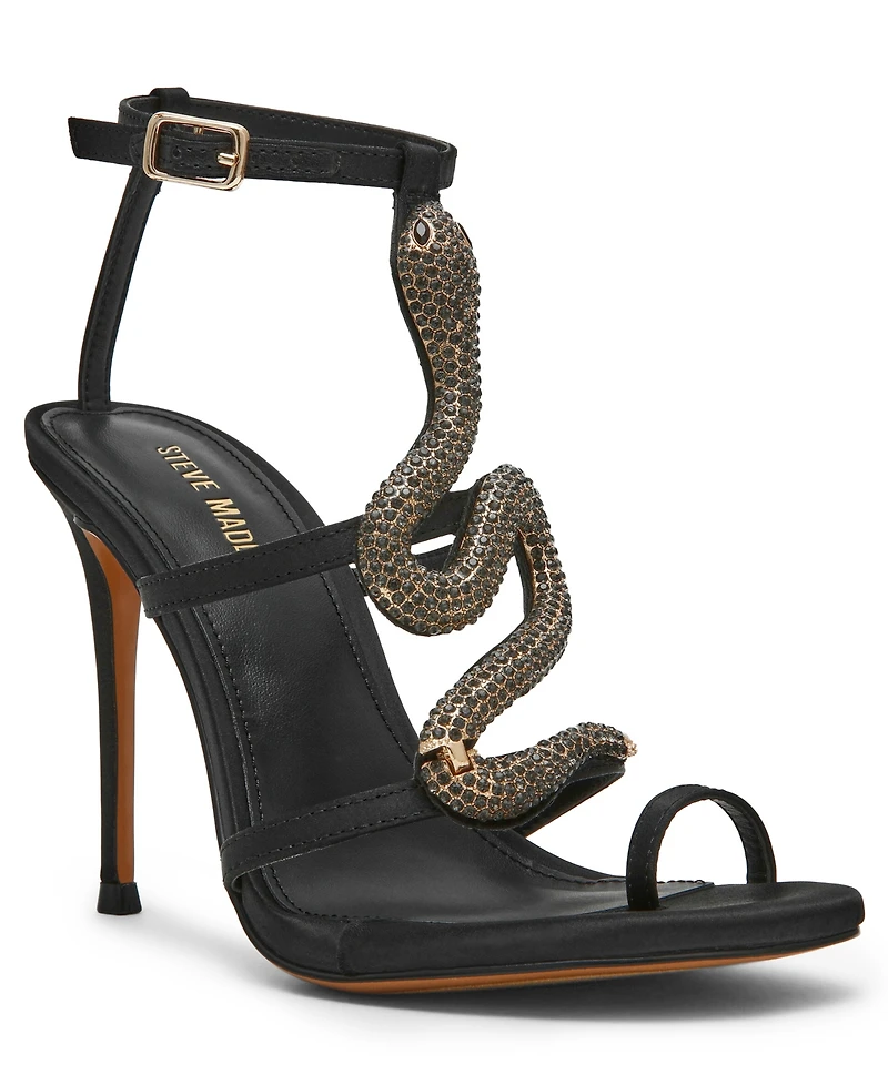 Steve Madden Women's Python Embellished T-Strap Stiletto Heel Dress Sandals