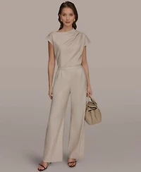 Donna Karan New York Womens Straight Leg Tie Waist Pants Draped Neck Blouse