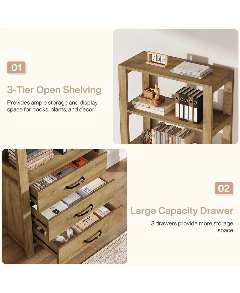 Tribesigns 70.9" Tall Bookshelf with 3 Large Drawers, Wooden Bookcase with 3-Tier Open Shelf, Modern Freestanding Display Shelf Organizer