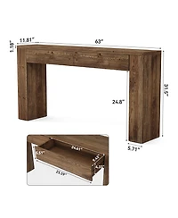 Tribesigns Sofa Table with 2 Drawers, 63 Inches Extra Long Console Table, Solid Wood Sofa Table Behind Couch, Large Entryway Hallway Foyer Tables