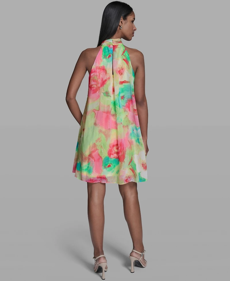 Karl Lagerfeld Paris Women's Printed Ruffle Neck Dress