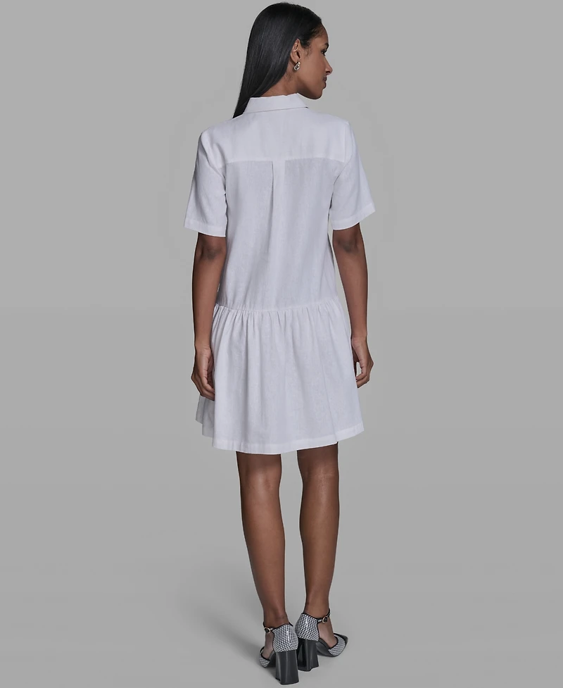 Karl Lagerfeld Paris Women's Drop Waist Collared Shirt Dress
