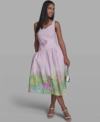 Karl Lagerfeld Paris Women's Drop Waist Border Hem Midi Dress