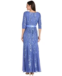 R & M Richards Women's Sequin 3/4-Length Sleeve Ball Gown