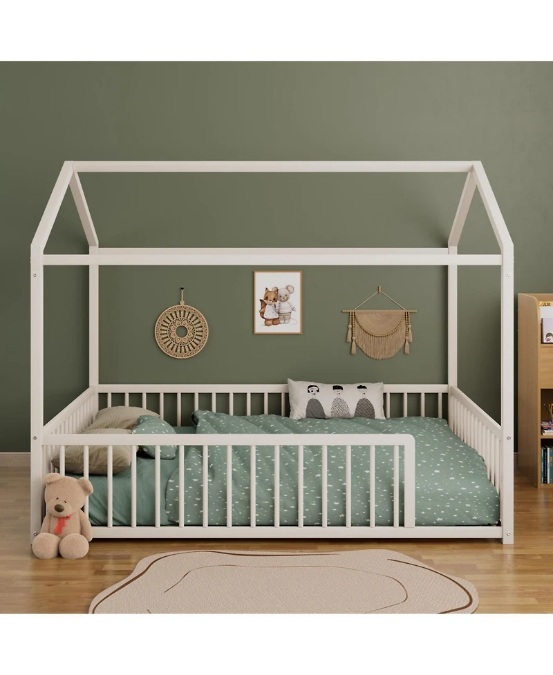 Streamdale Furniture Montessori Metal House Bed Frame - Kids/Toddler, No Slats, Black