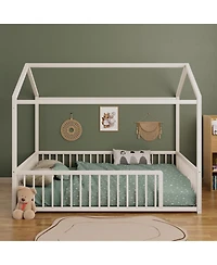 Streamdale Furniture Montessori Metal House Bed Frame - Kids/Toddler, No Slats, Black