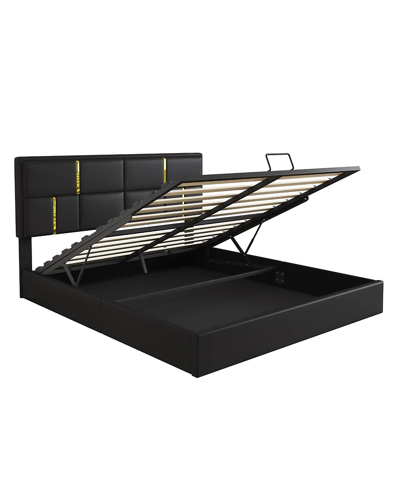 Streamdale Furniture Upholstered Platform Bed with Hydraulic Storage