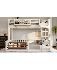 Streamdale Furniture Twin Xl over Queen Bunk Bed with Ladder, Guardrails, Pegboard & Bookshelf