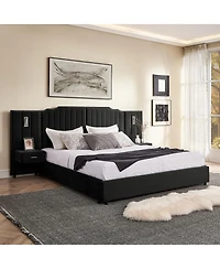 Streamdale Furniture King Size Upholstered Bed Frame with Vertical Stripes & Buttons - No Box Spring Needed