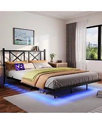 Streamdale Furniture Queen Size Floating Bed Frame with Headboard & Storage, Usb/Led