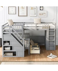 Streamdale Furniture Twin over Full L-Shaped Bunk Bed with Drawers, Desk, Wardrobe
