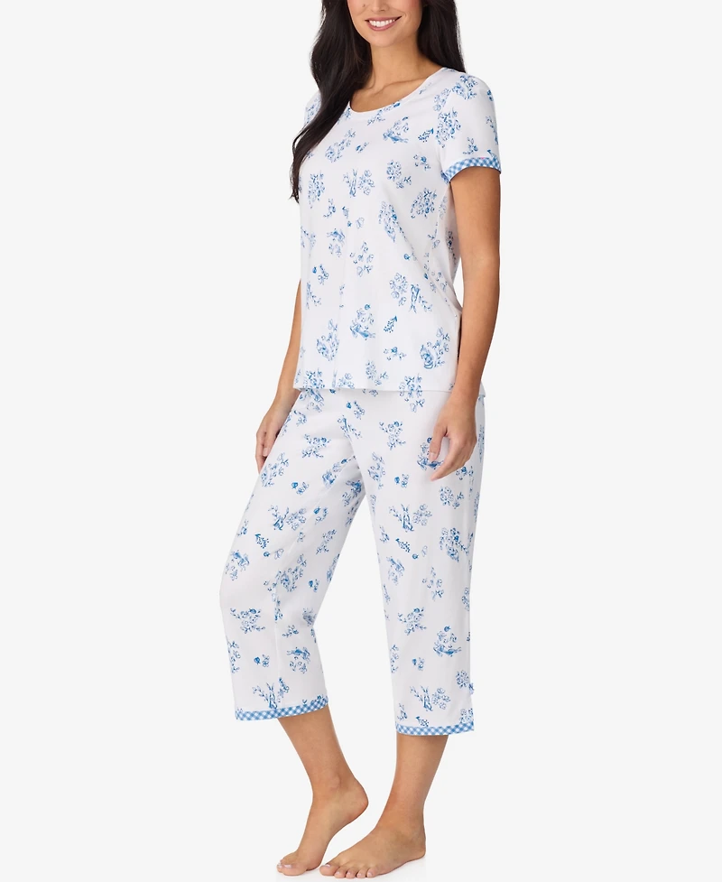 Cuddl Duds Women's Cropped Short-Sleeve Pajama Top and Pants, 2-Piece Set