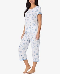 Cuddl Duds Women's Cropped Short-Sleeve Pajama Top and Pants, 2-Piece Set