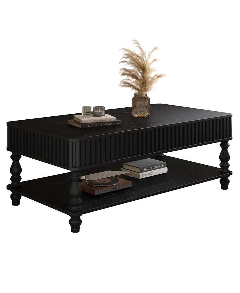 Streamdale Furniture Lift Top Coffee Table with Storage, Solid Wood Black Finish, Modern Desk