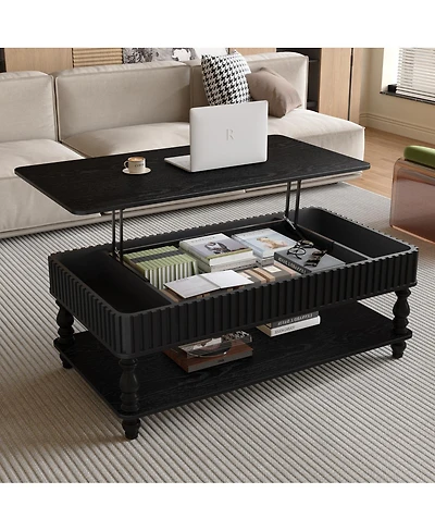 Streamdale Furniture Lift Top Coffee Table with Storage, Solid Wood Black Finish, Modern Desk