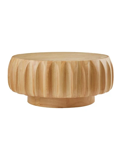 Streamdale Furniture Round Solid Wood Carved Coffee Table with Elegant Sculptural Design