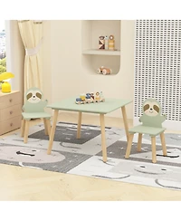 Streamdale Furniture Streamdale Kids Table and Chair Set with 2 Sloth Chairs, Wooden Toddler Activity Table - Sage Green & Wood