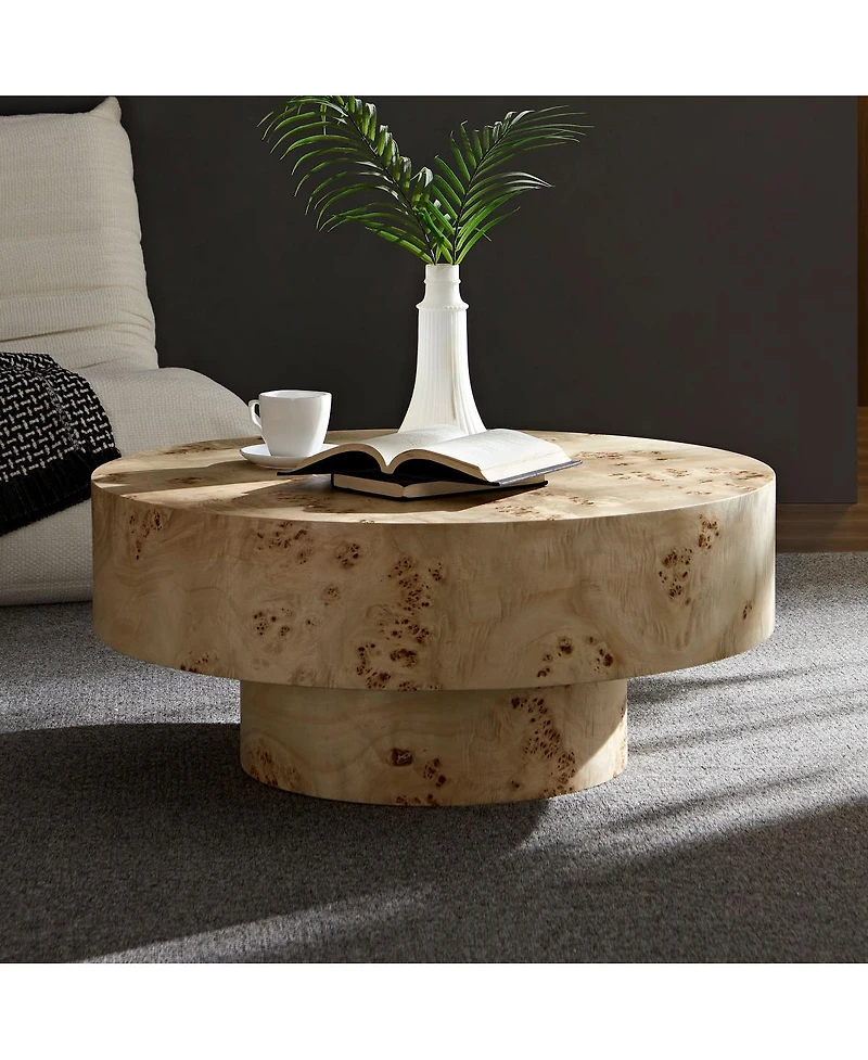 Streamdale Furniture Mid Century Modern Burl Wood Round Coffee Table with Pedestal