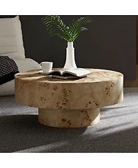 Streamdale Furniture Mid Century Modern Burl Wood Round Coffee Table with Pedestal