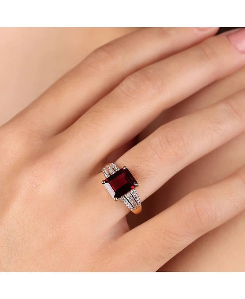 Bling Jewelry Art Deco Style 3CT Natural Red Garnet Baguette Side Stone Ring 14K Gold Vermeil Sterling Silver