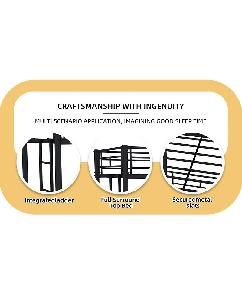 Streamdale Furniture Twin Over Twin Metal Bunk Bed with Ladders & Guardrail, Convertible 2 Beds