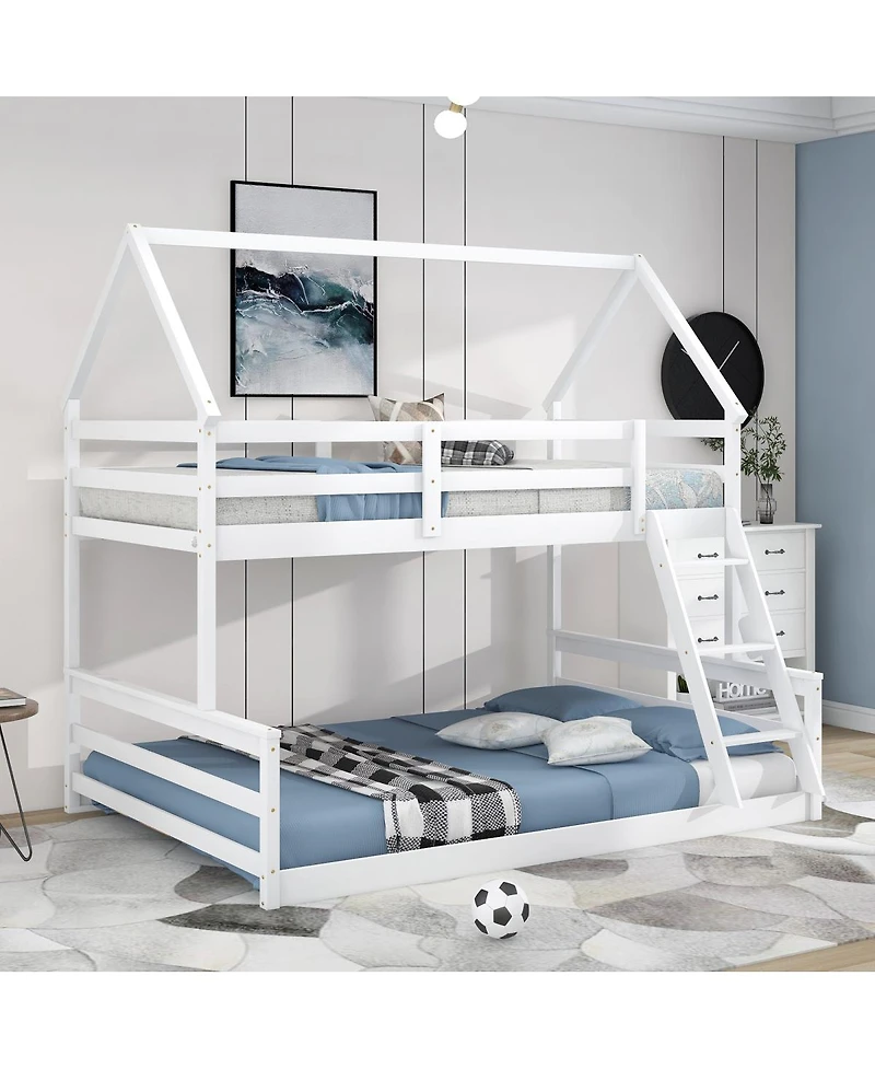 Streamdale Furniture Twin over Full House Bunk Bed with Built-in Ladder