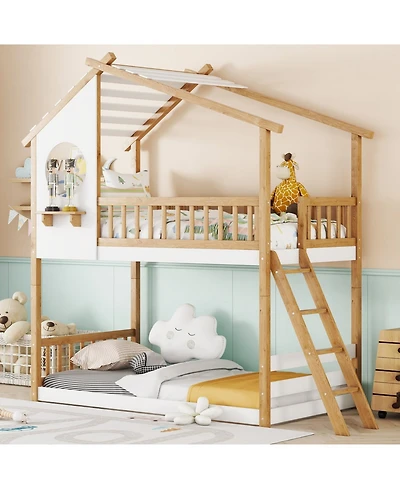 Streamdale Furniture Twin Over Twin Bunk Bed with Roof, Window, Ladder