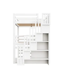 Streamdale Furniture Full Size Triple Bunk Bed with Storage Staircase, Separate Design